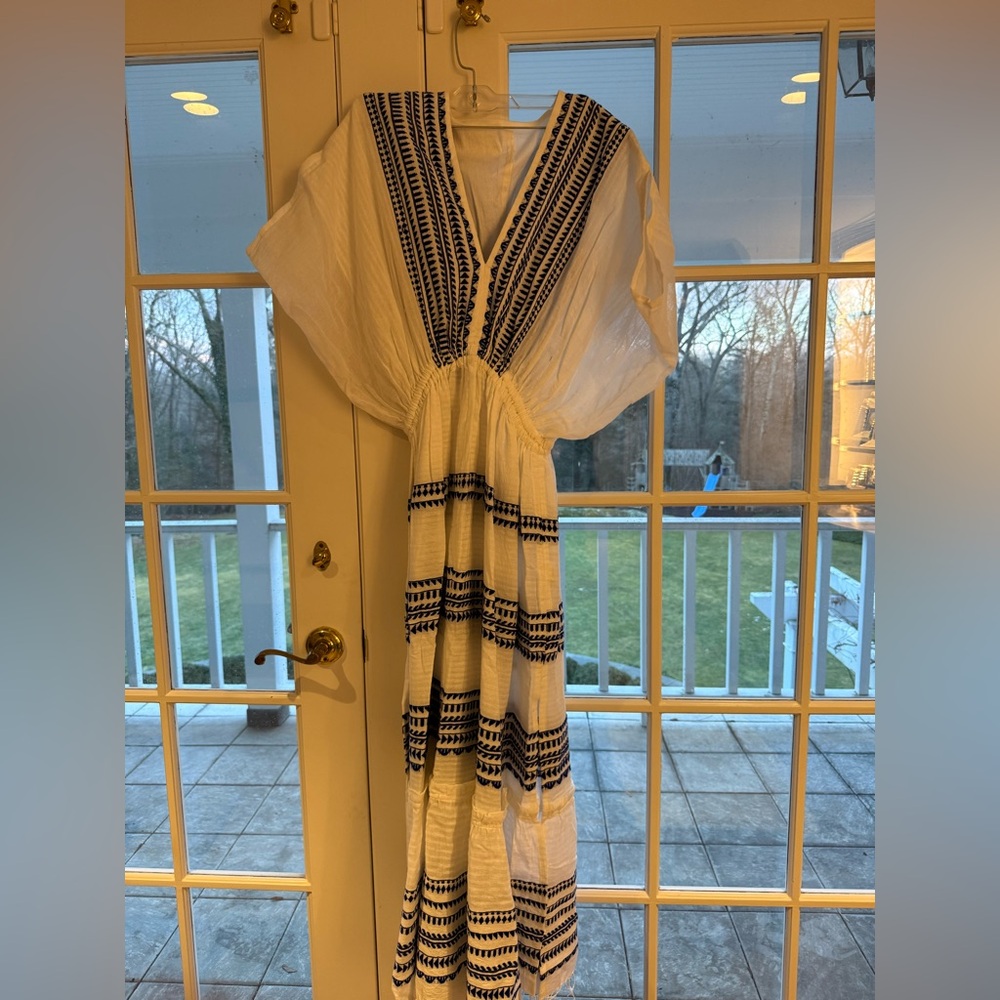 Lemlem White and Navy Maxi Dress
